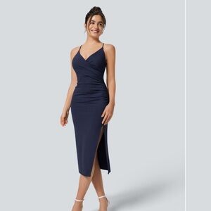 HALARA Navy Midi Dress with Slit